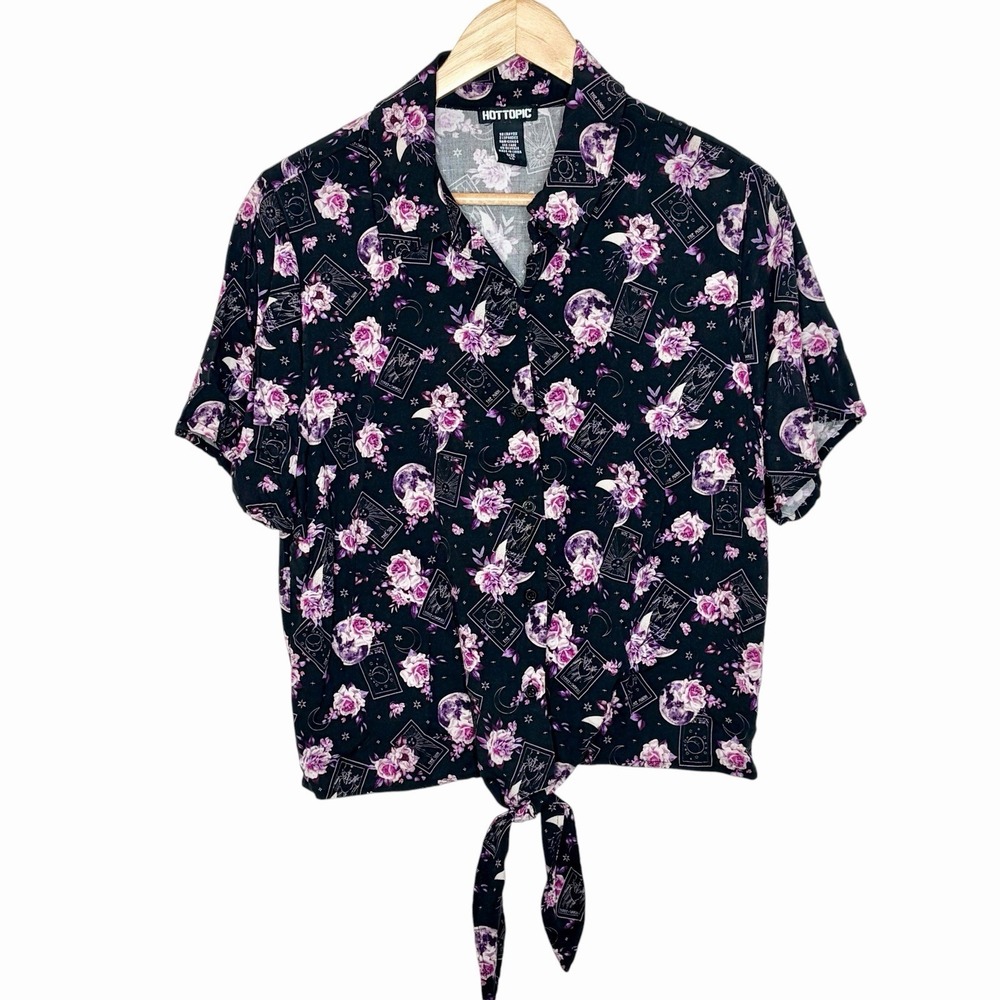Hot Topic Floral Tarot Print Top Womens Size L Whimsigoth Witchy Dark Romantic